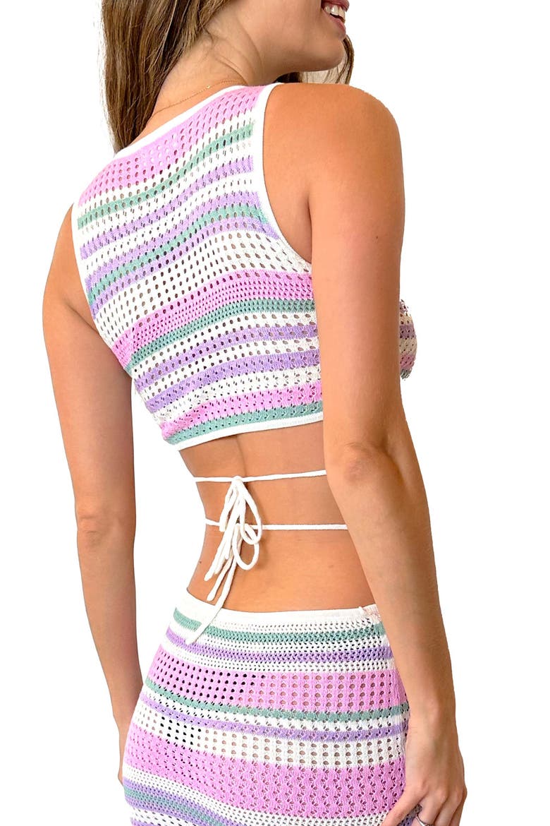 Lia Stripe Strappy Crop Cover-Up Top, Alternate, color, MULTICOLOR