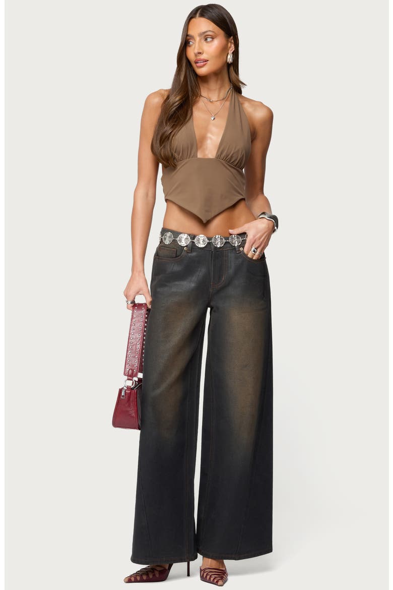 Open Back Triangle Halter Top, Alternate, color, BROWN