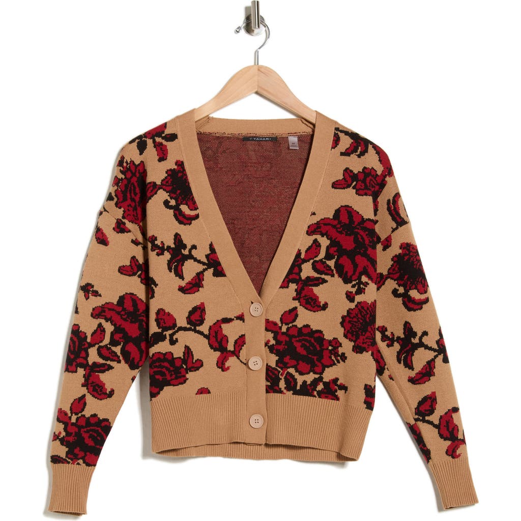 Tahari V-neck Crop Cardigan In Brown