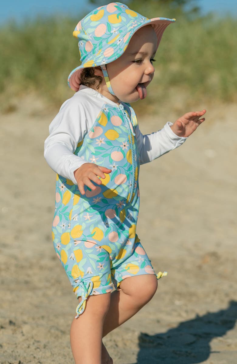 Snapper Rock Lemon Drops Long Sleeve Sun Romper, Alternate, color, Blue Yellow Multi