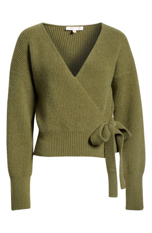 Shop Wayf Terri Bouclé Rib Wrap Sweater In Olive