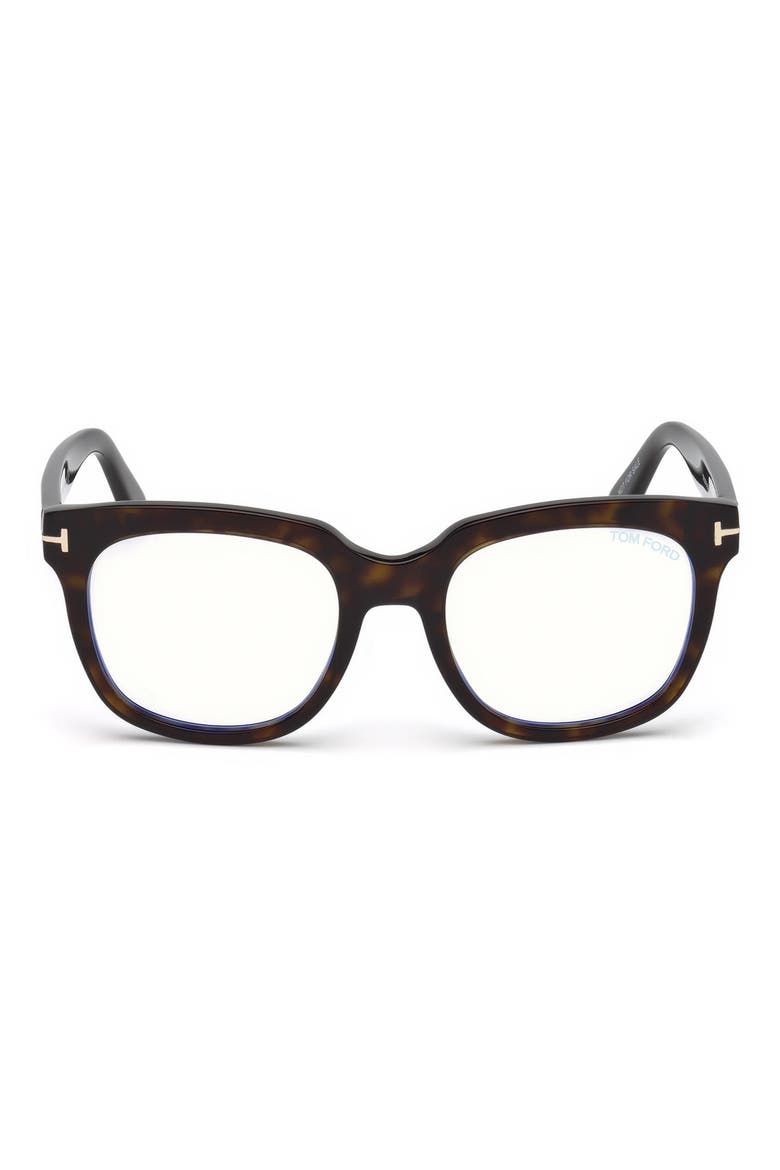 53mm Geometric Blue Light Blocking Glasses, Main, color, HAVANA / BLUE BLOCK