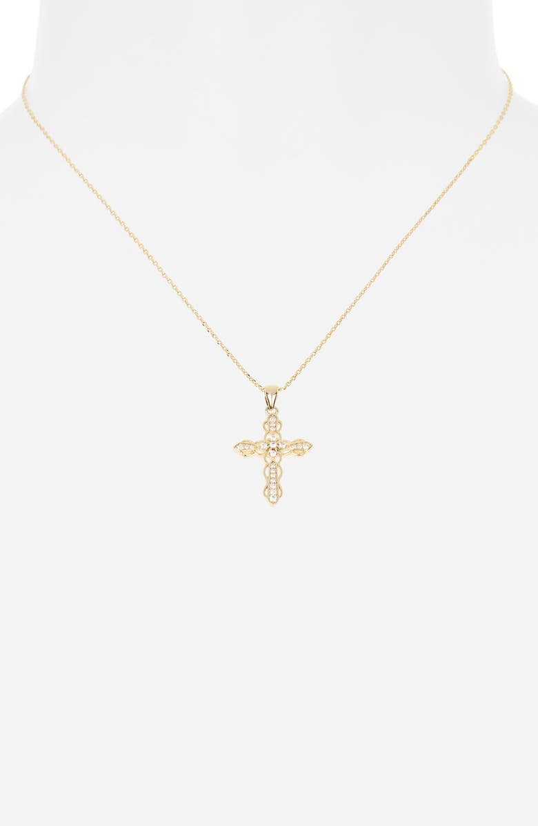 Leith Pavé Crystal Cross Pendant Necklace, Alternate, color, Clear- Gold