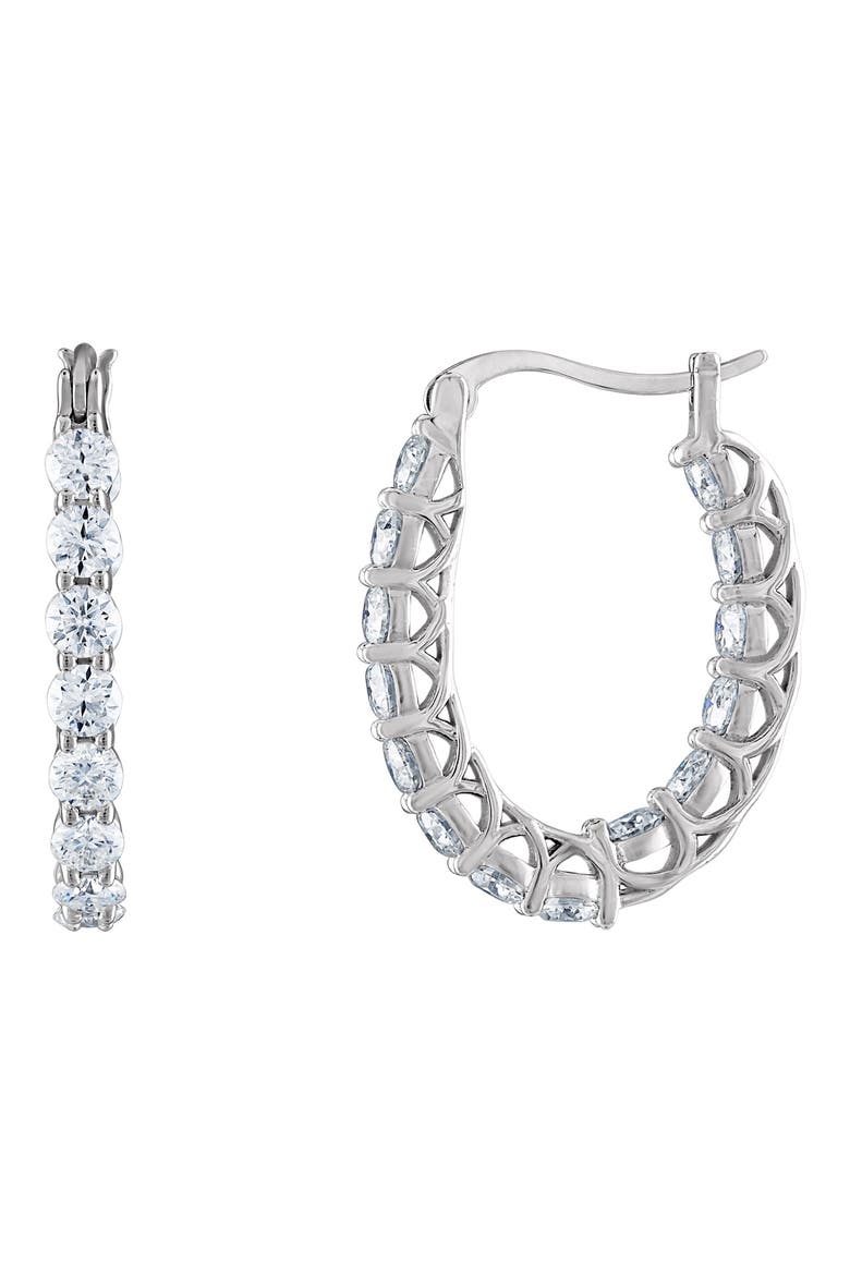 Sterling Silver Created Moissanite Hoop Earrings, Main, color, WHITE