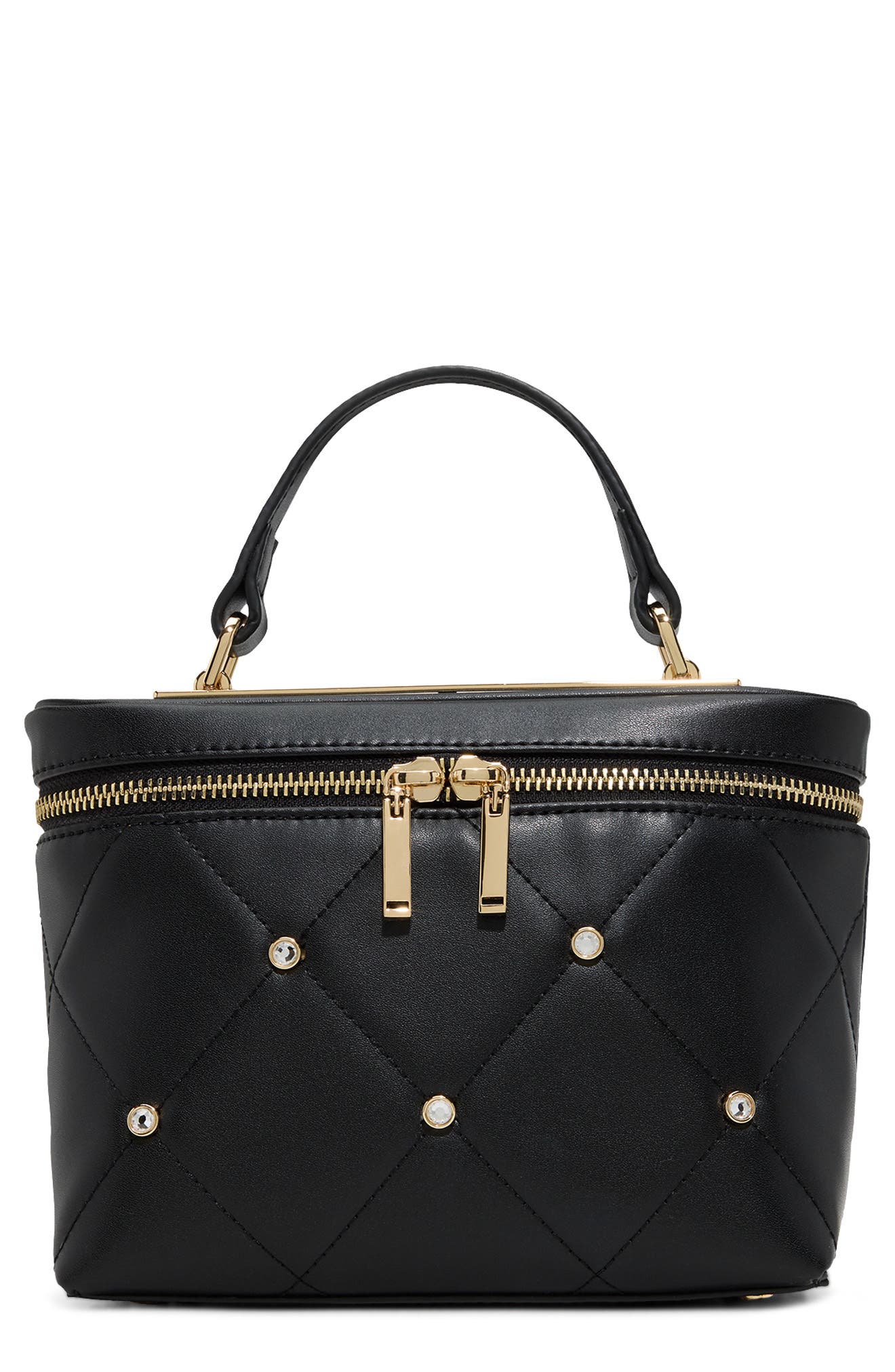 Tia Train Case Crossbody Bag, Main, color, BLACK SYNTHETIC SMOOTH