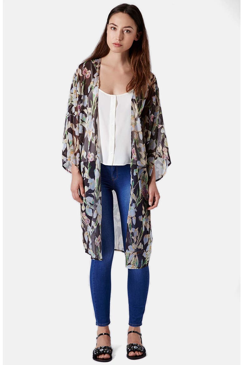 Iris Print Kimono Jacket, Alternate, color, PINK MULTI