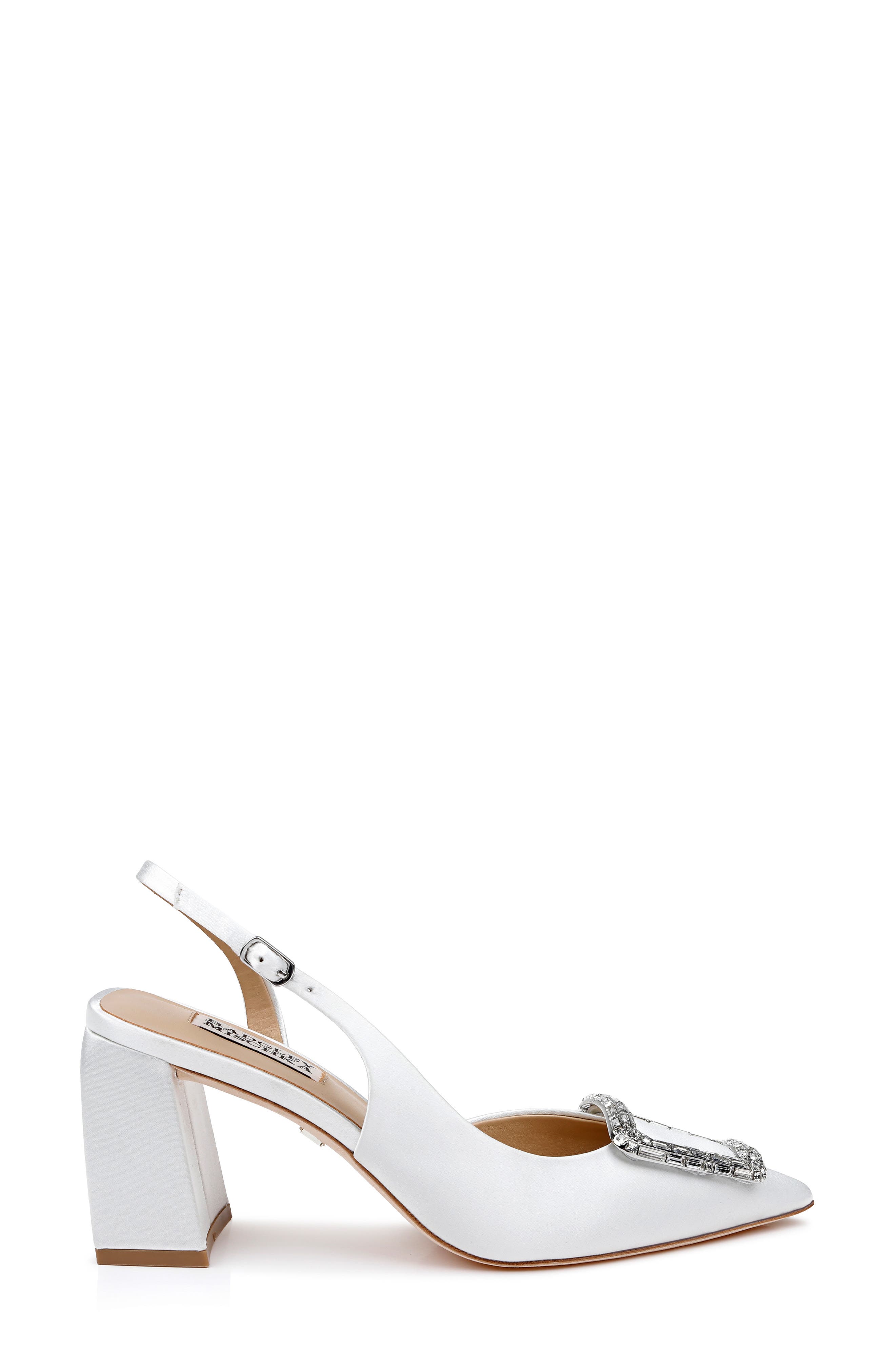 Badgley Mischka Collection Adaline Slingback Pointed Toe Pump, Alternate, color, White Satin