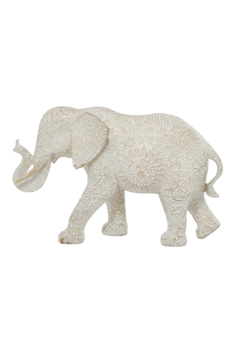 White Polystone Eclectic Elephant Sculpture, Alternate, color, WHITE