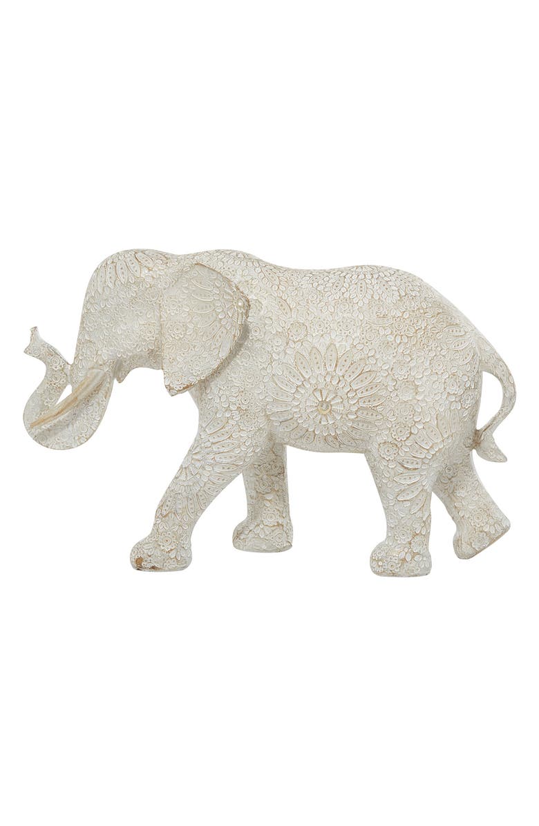 GINGER BIRCH STUDIO White Polystone Eclectic Elephant Sculpture, Alternate, color,