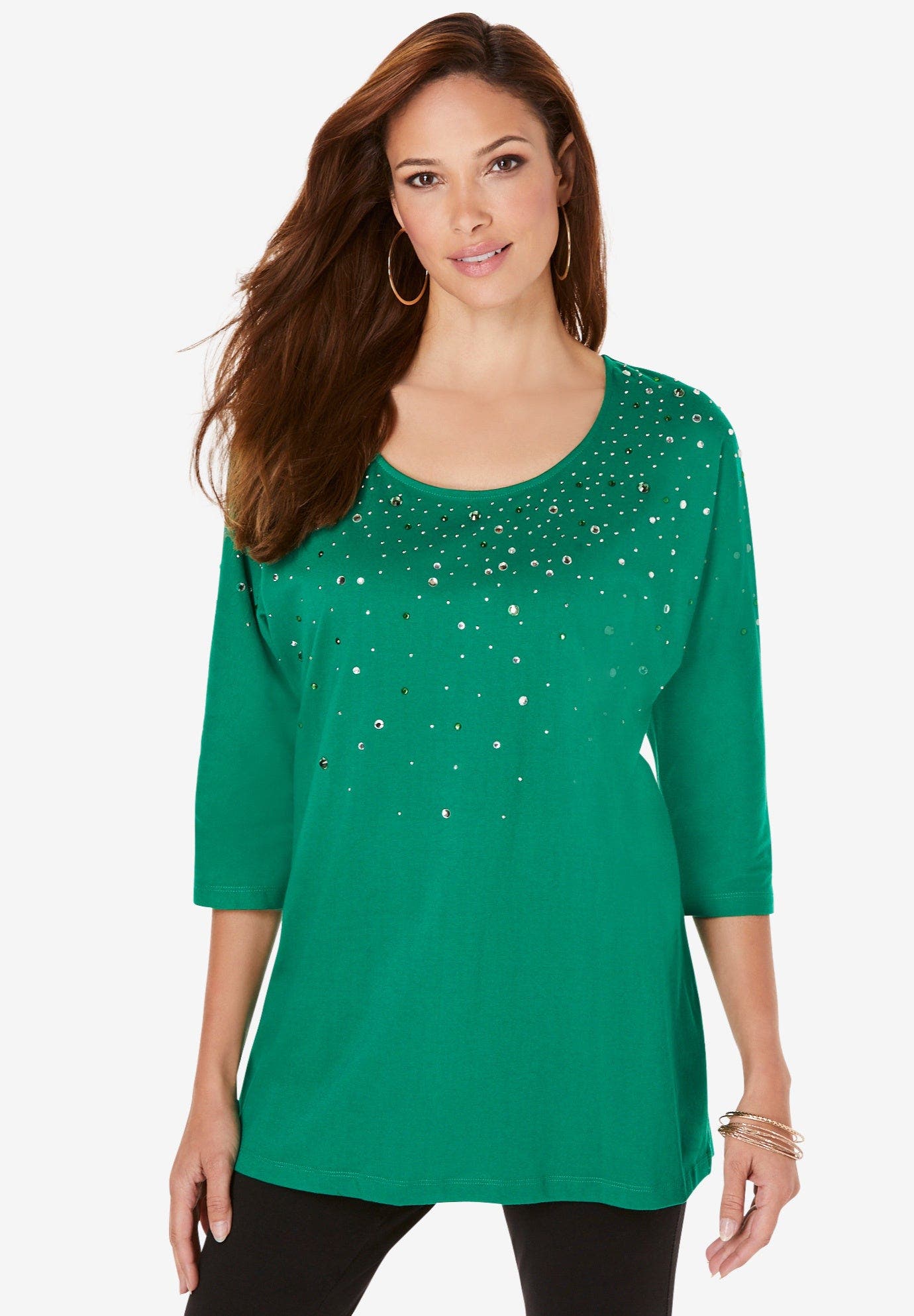 Plus Size Three Quarter Sleeve Embellished Tunic - image 4
