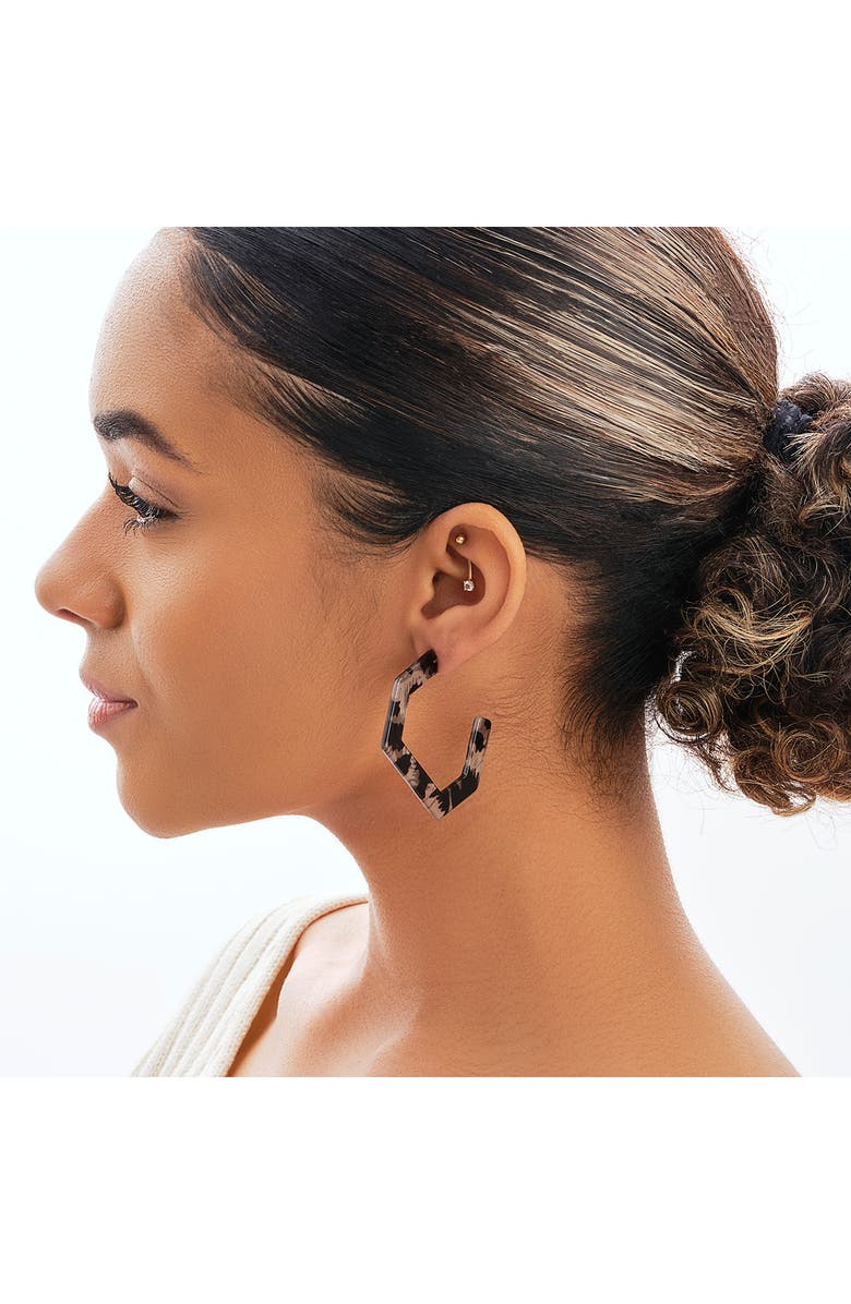 Sterling Forever Open Geometric Hoop Earrings, Alternate, color, Grey Leopard