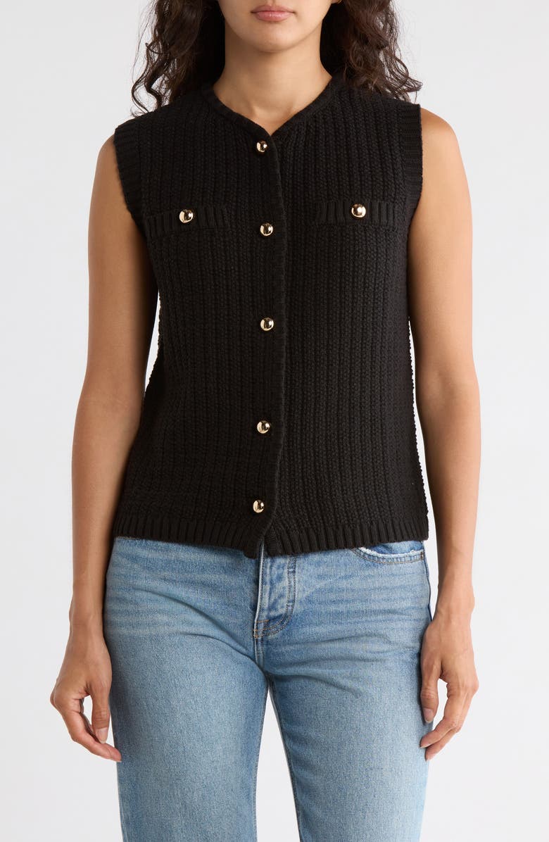 AREA STARS Pru Sleeveless Cotton Blend Sweater Vest, Main, color, Black