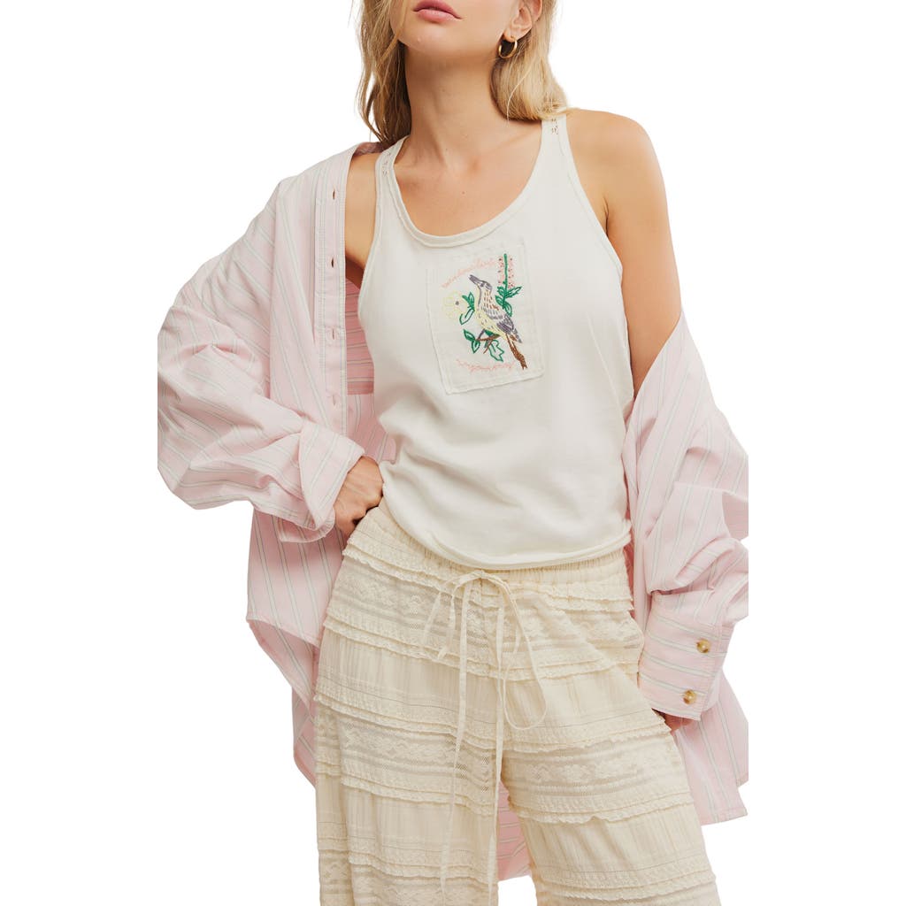Shop Free People State Bird Embroidered Graphic Cotton Tank In Ivory Combo
