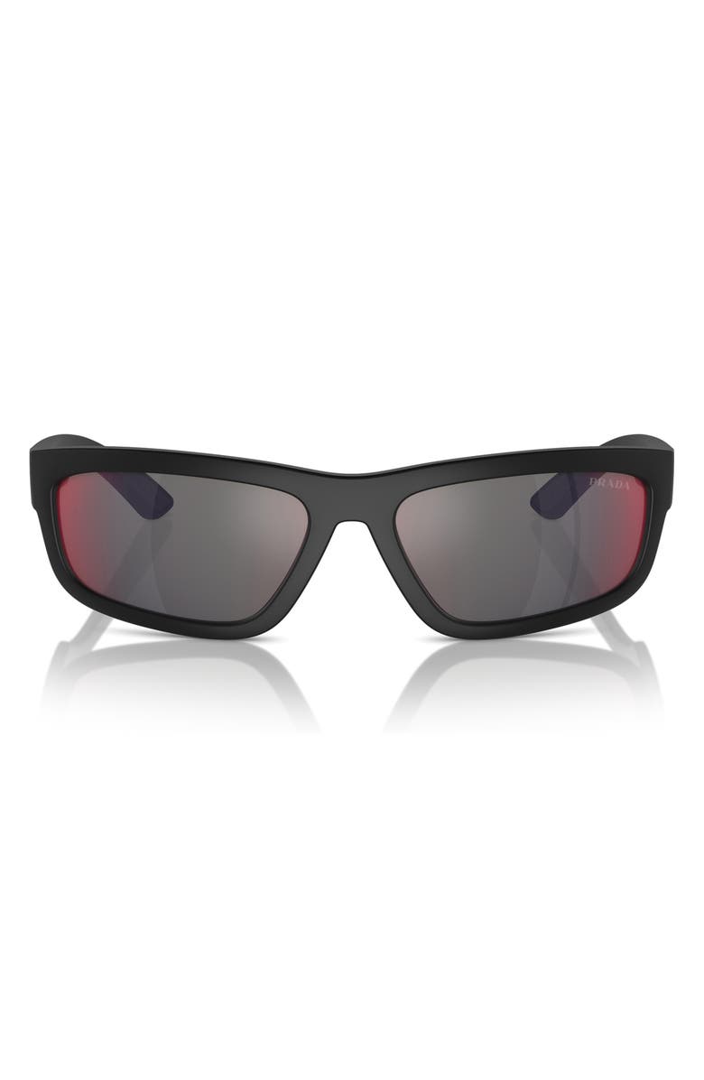 Prada Linea Rossa 59mm Rectangular Sunglasses, Main, color, Black Rubber