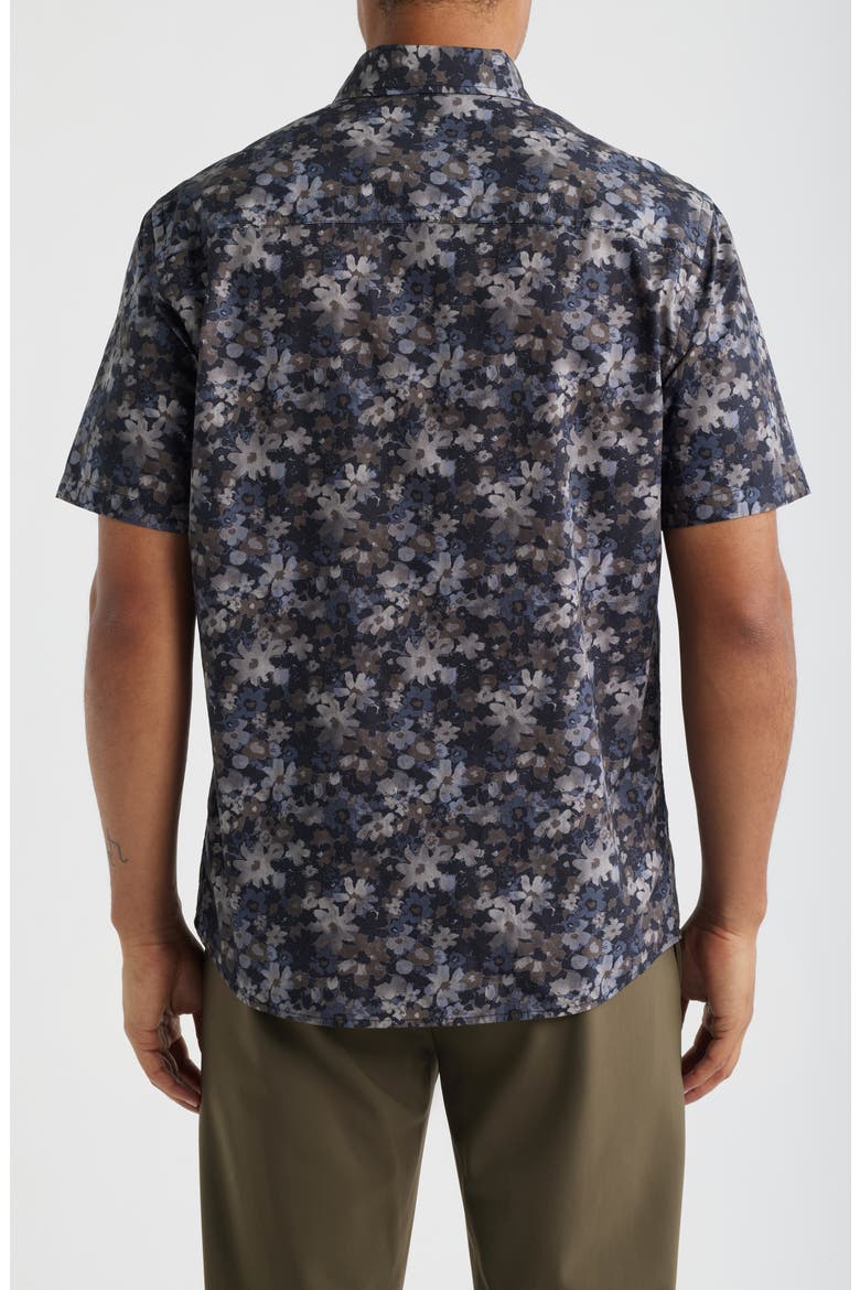 Kyoto Floral Short Sleeve Cotton Button-Up Shirt, Alternate, color, BLACK