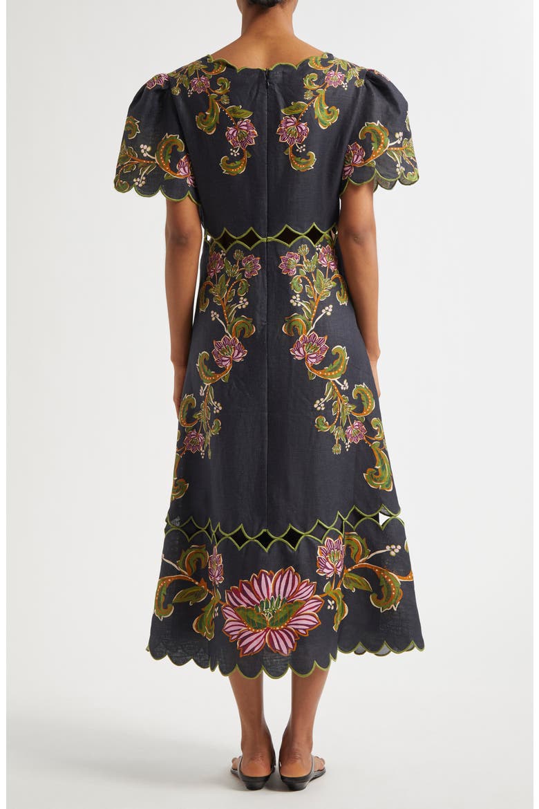 Ravenala Floral Short Sleeve Midi Dress, Alternate, color, RAVENALA BLACK