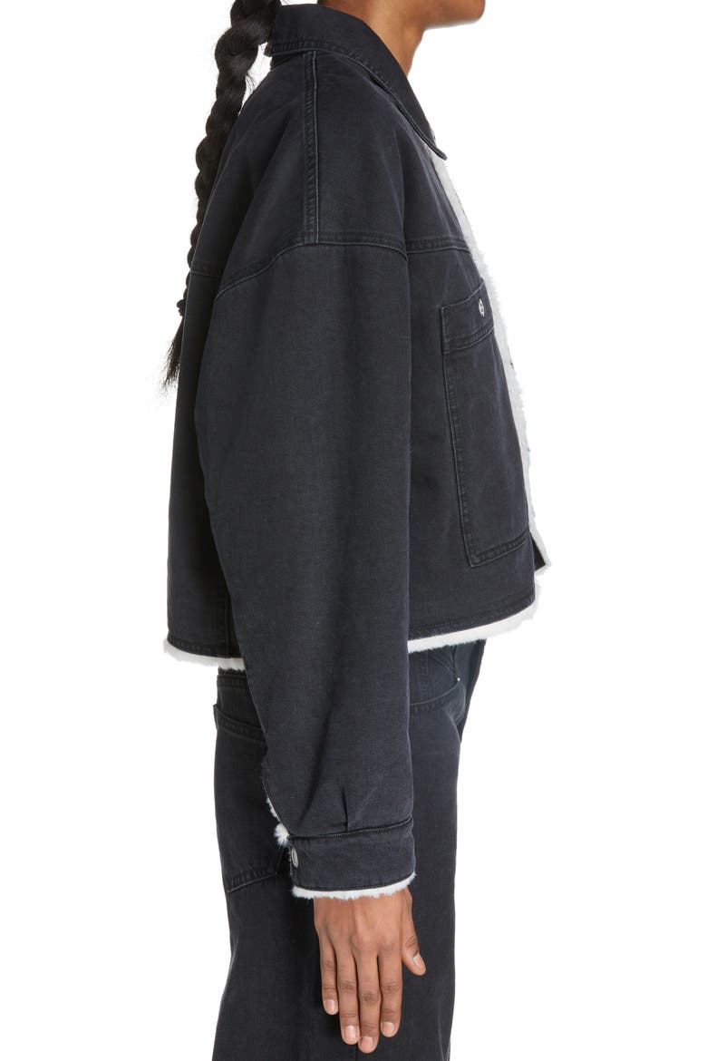 Paoleta Denim & Faux Shearling Jacket, Alternate, color, BLACK