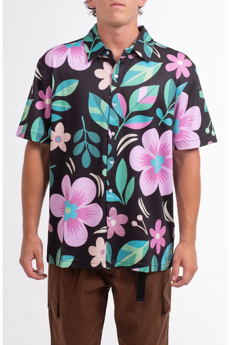 Aqua Terra Performance Short Sleeve Button-Up Shirt, Main, color, PINK MULTI