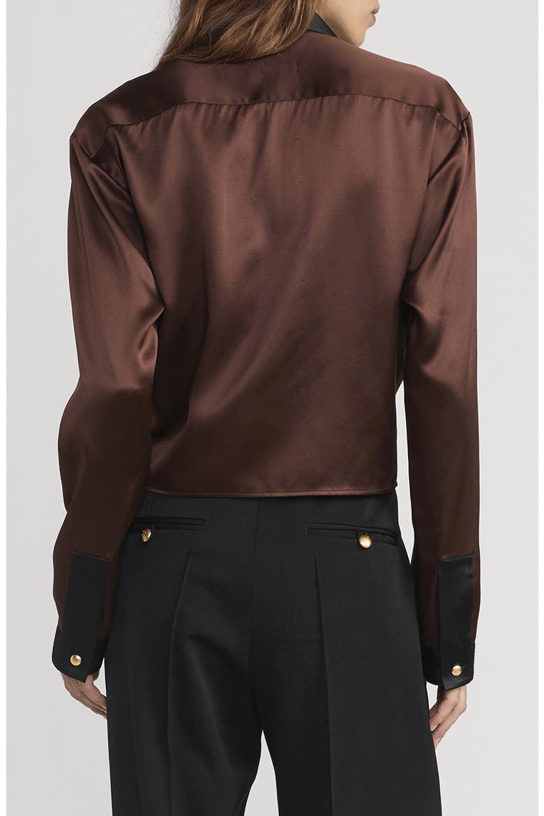 x The Ritz Paris Silk Satin Button-Up Shirt, Alternate, color, CHOCOLATE BROWN