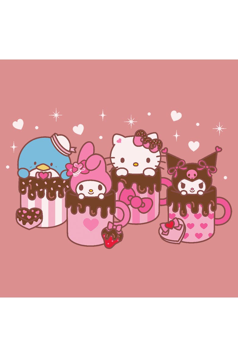 Junior's Hello Kitty Lovely Mug Friends  Graphic T-Shirt, Alternate, color, Desert Pink
