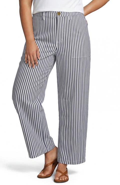 Plus Size Chino High Rise Barrel Leg Utility Ankle Pants