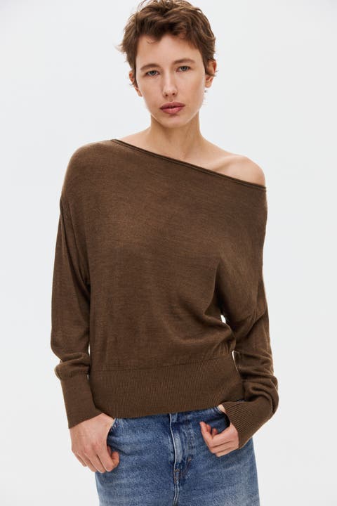Fine-knit One-shoulder Top