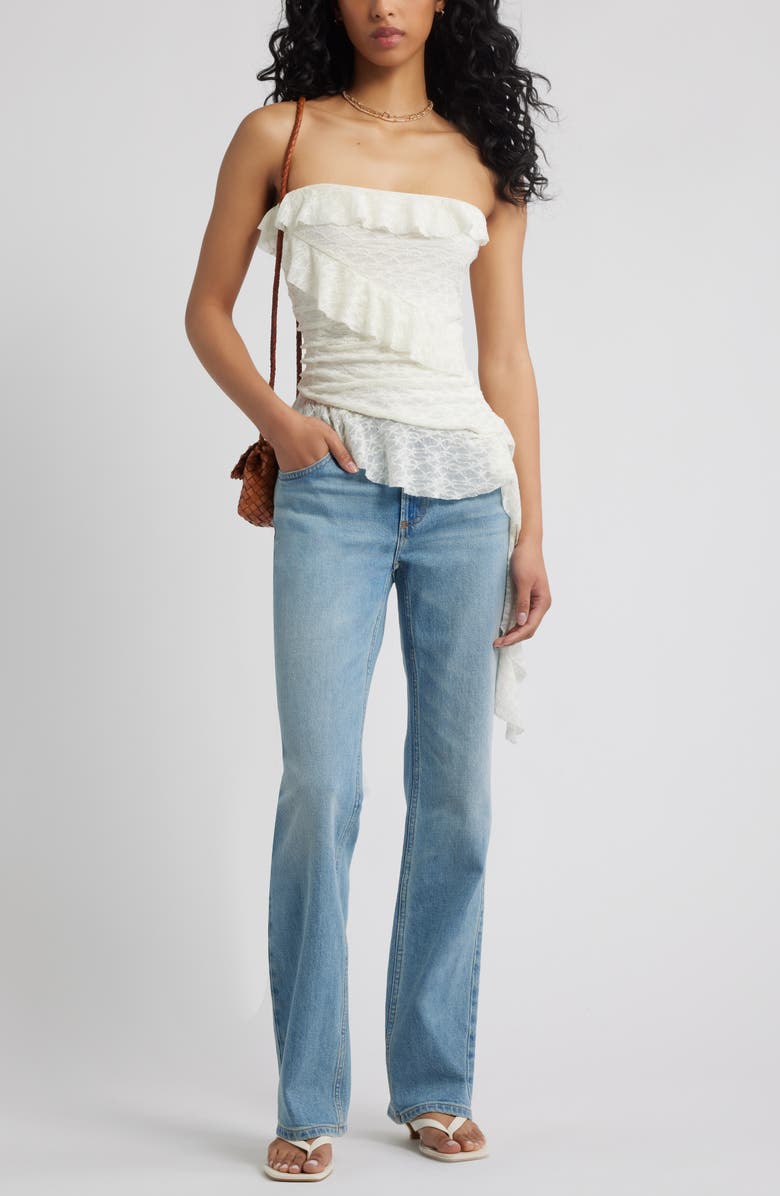 BP. Asymmetric Ruffle Lace Tube Top, Alternate, color, Cream