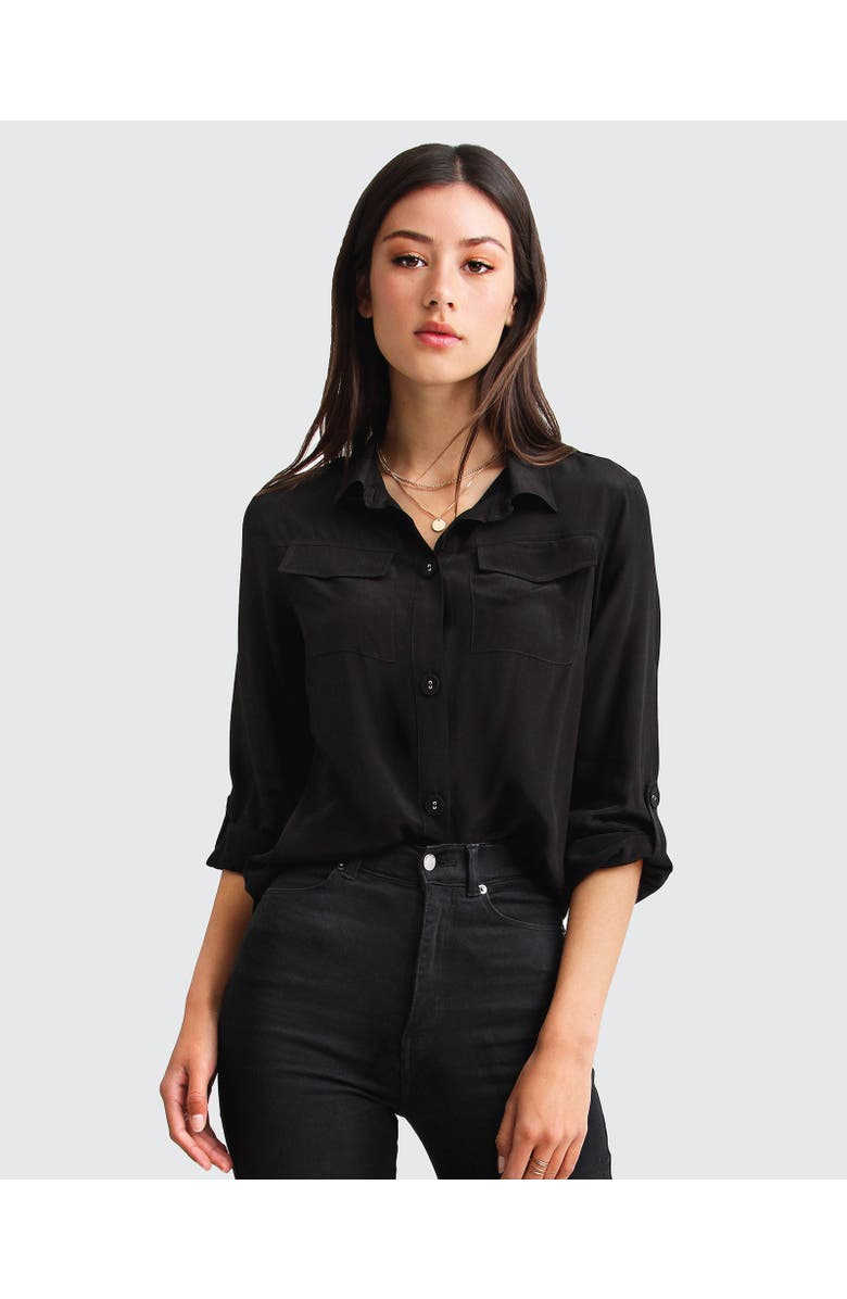 Belle & Bloom Eclipse Rolled Sleeve Blouse, Main, color, Black