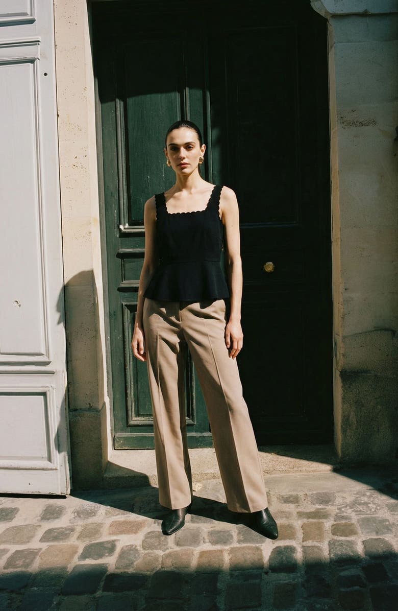 VERO MODA Julietta Scallop Trim Peplum Top, Alternate, color, Black