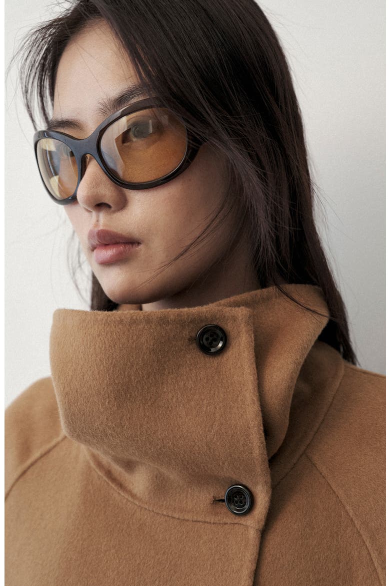 Detachable Scarf Wool Blend Coat, Alternate, color, MEDIUM BROWN