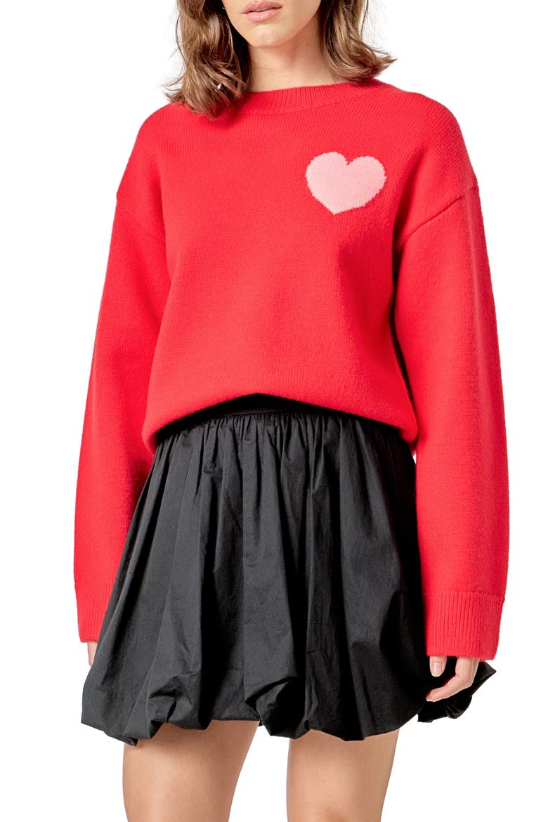 Heart Crewneck Sweater, Alternate, color, RED/ PINK