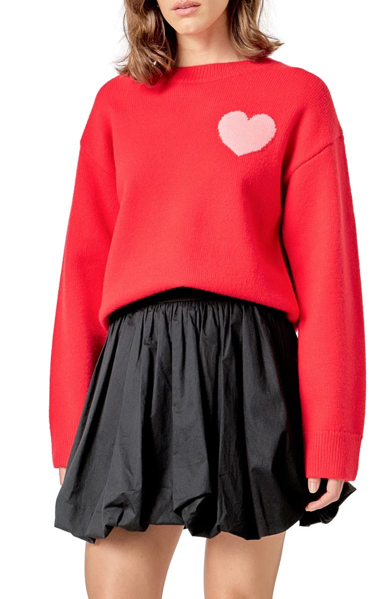 English Factory Heart Crewneck Sweater, Alternate, color, Red/ Pink