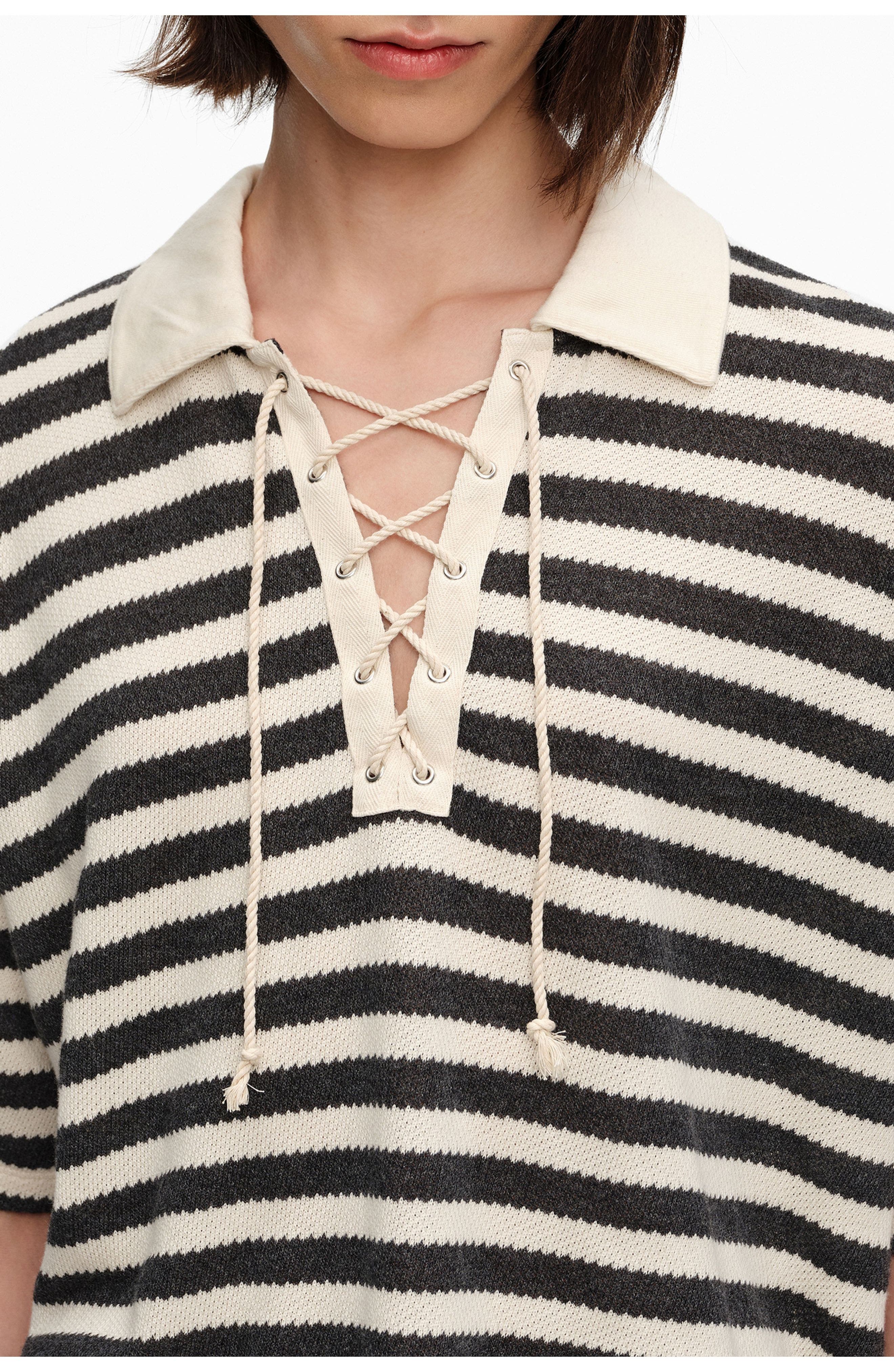 Striped T-Shirt With Adjustable Polo Shirt Collar - image 2