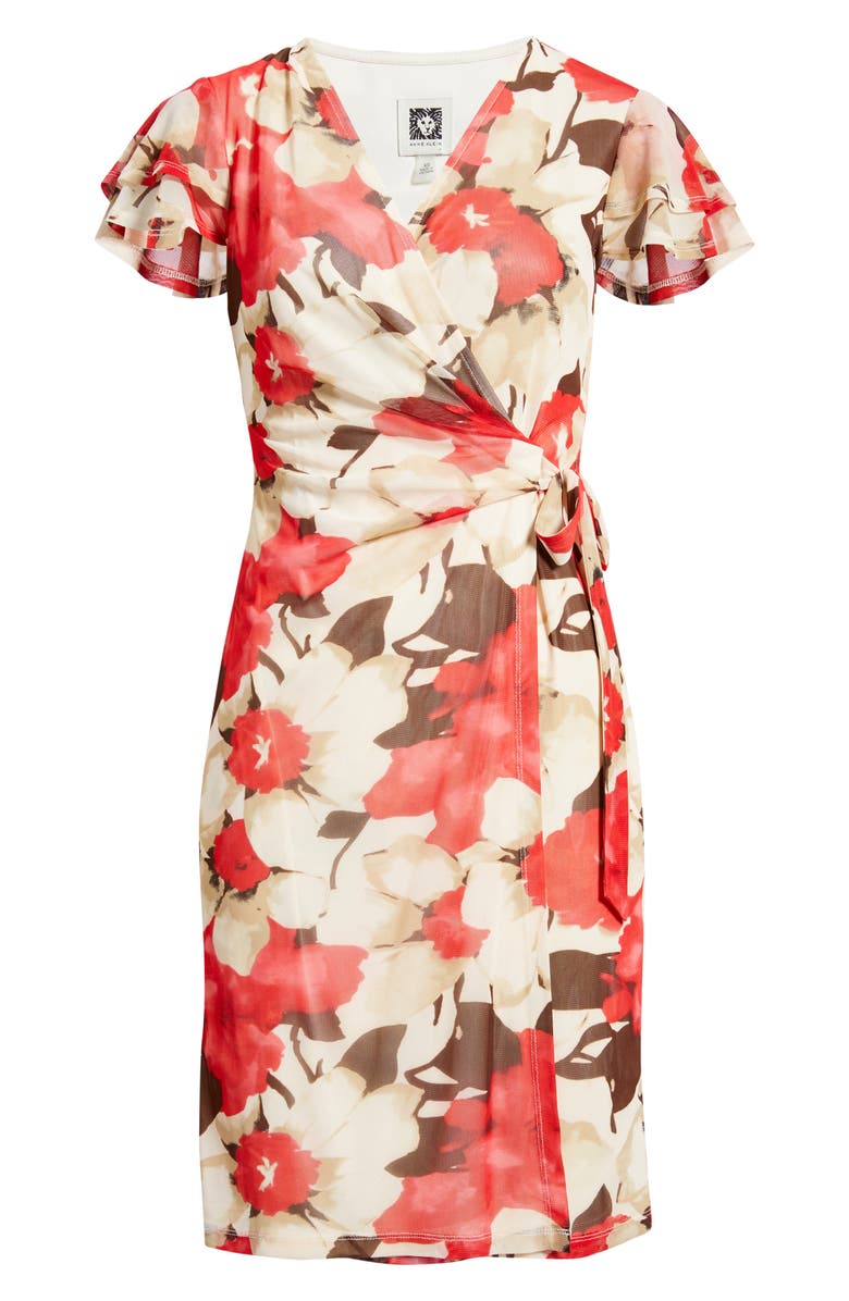 Anne Klein Floral Print Flutter Sleeve Wrap Dress, Alternate, color, 