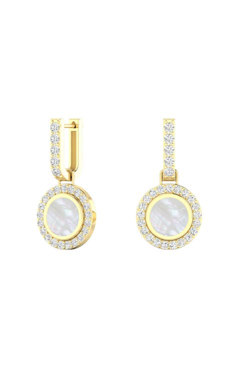 Mother of Pearl Detachable Earrings Lab Diamond in 14K Gold