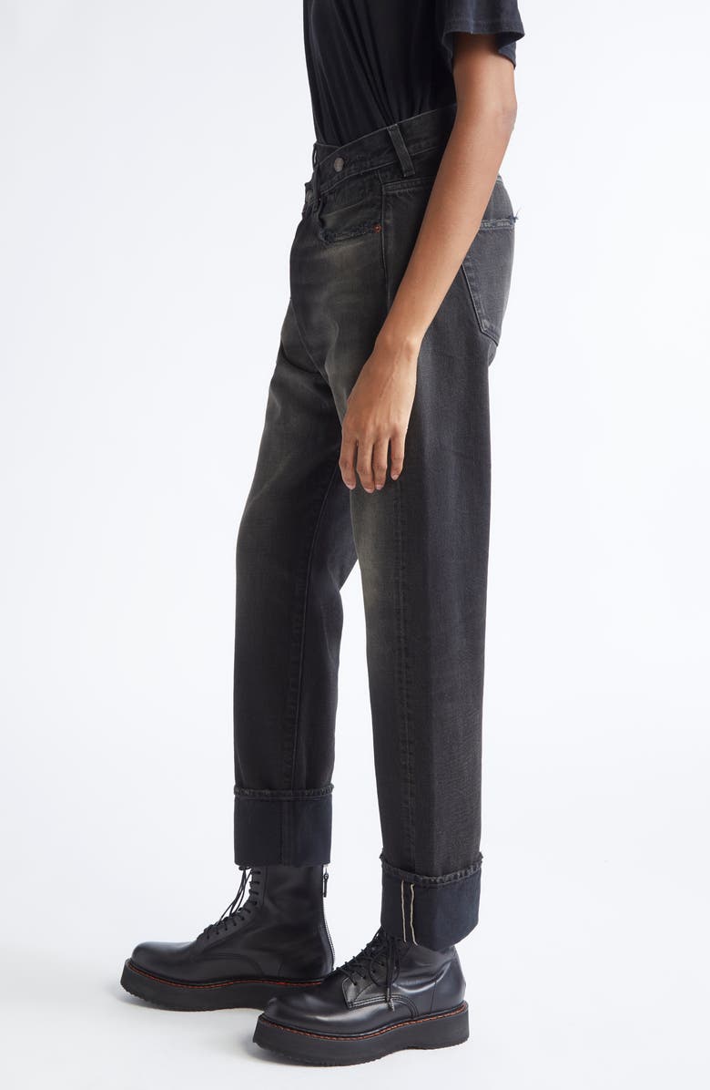 R13 Cuffed Crossover Straight Leg Jeans, Alternate, color, Phantom Selvedge Black