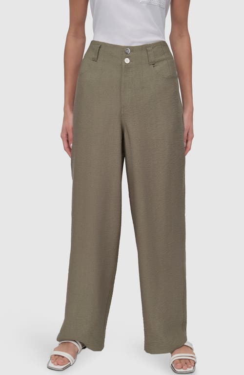 Dkny Crinkle High Waist Wide Leg Pants In Utility Green