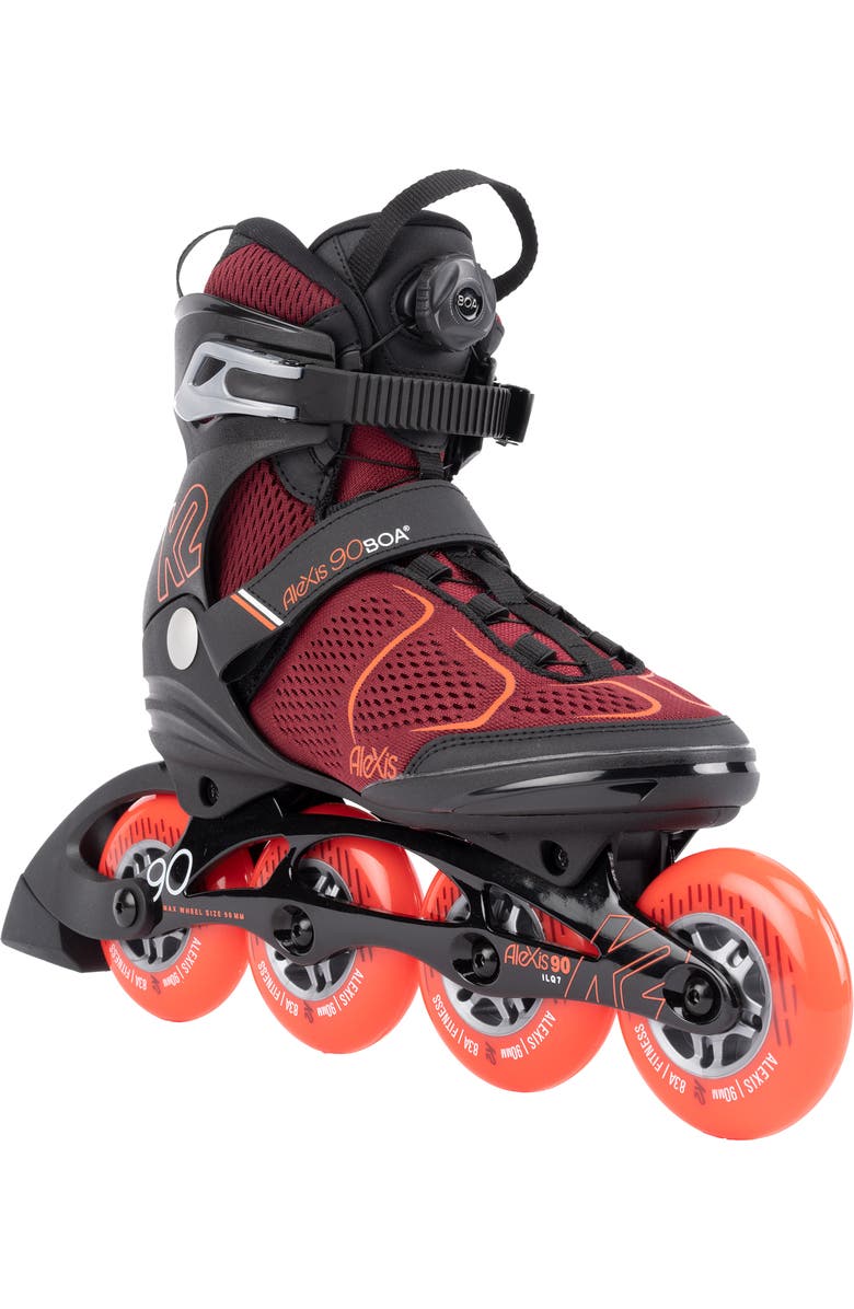 K2 Alexis 90 Boa Burgundy Womens Inline Skates, Main, color, Burgundy/Orange