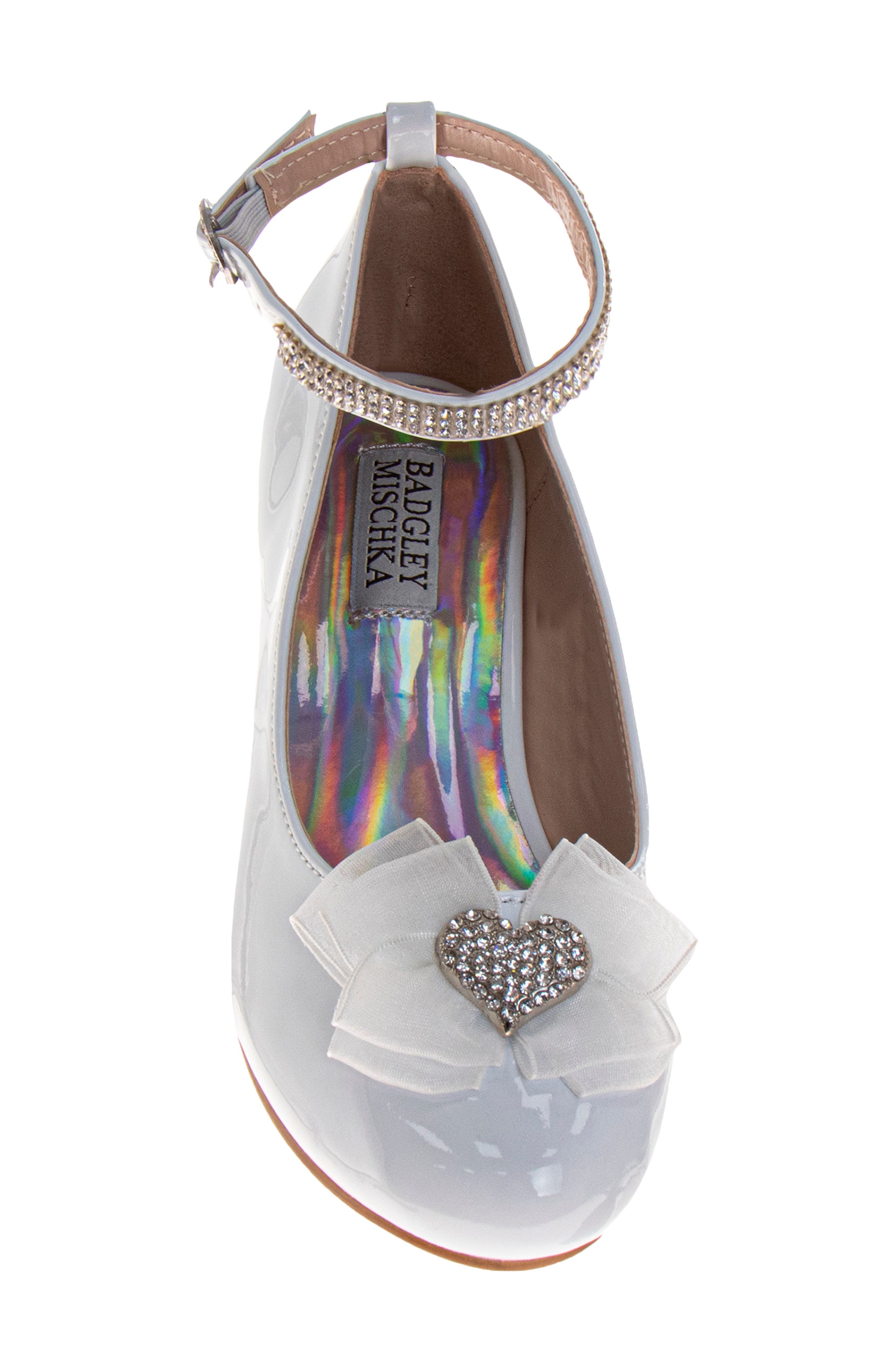 Badgley Mischka Collection Kids' Crystal Heart Ankle Strap Pump, Alternate, color, White Patent