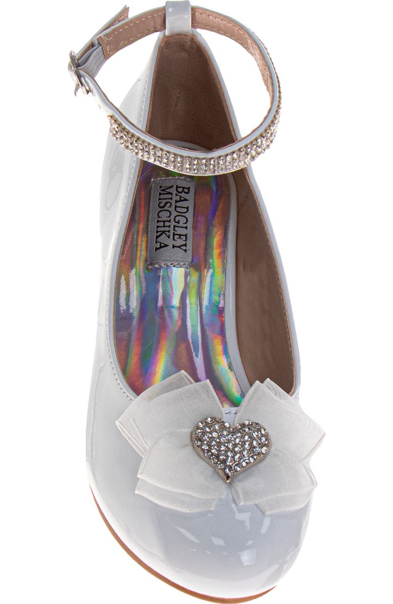 Badgley Mischka Collection Kids' Crystal Heart Ankle Strap Pump, Alternate, color, White Patent