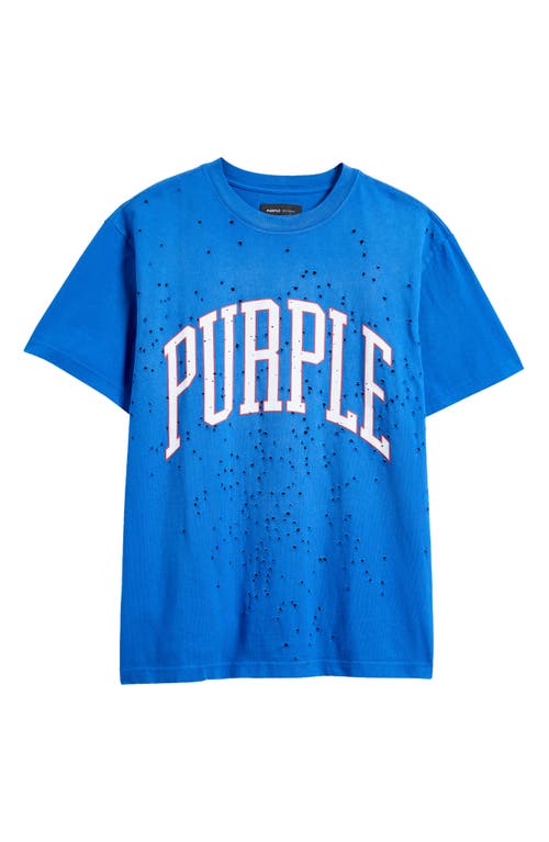 Purple Brand Distressed Heavyweight Cotton Graphic T-shirt In Blue