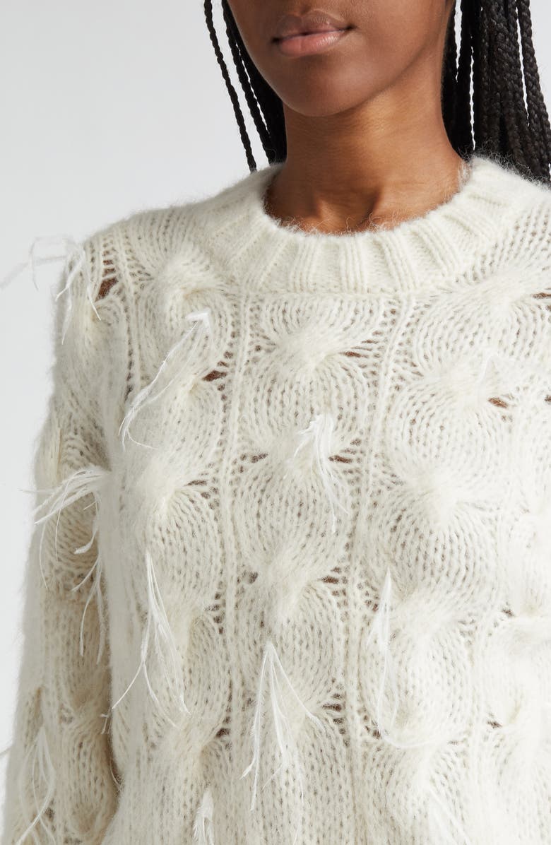 Vince Feather Detail Alpaca Blend Cable Sweater, Alternate, color, Off White