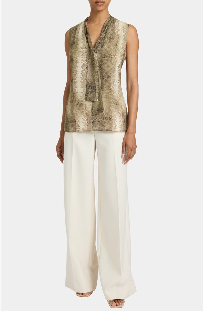 Santorelli Teca Sleeveless Printed Tie Neck Blouse, Alternate, color, Sahara