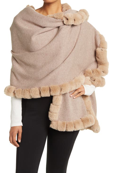 Faux Fur Trim Wrap Scarf