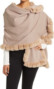 La Fiorentina Faux Fur Trim Wrap Scarf