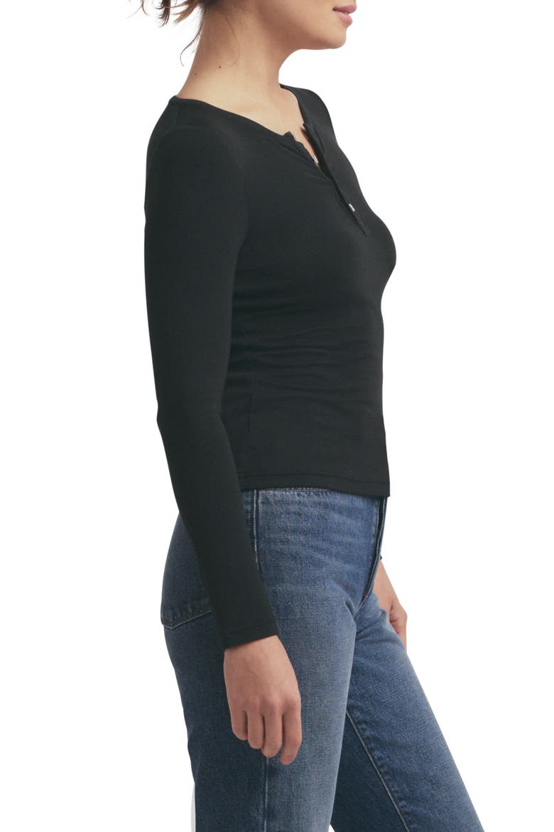 The Long Sleeve Rib Henley, Alternate, color, BLACK