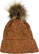 MARCUS ADLER Chenile Faux Fur Pompom Beanie