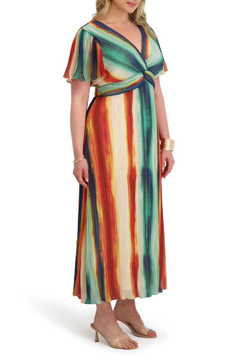Twist Waist Pleated Chiffon Midi Dress, Alternate, color, GREEN MULTI