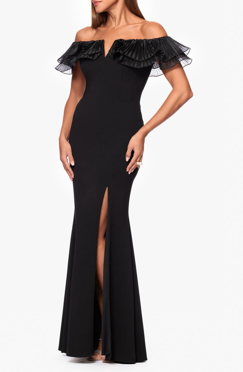 Xscape Evenings Off the Shoulder Organza & Scuba Crepe Gown, Alternate, color, 