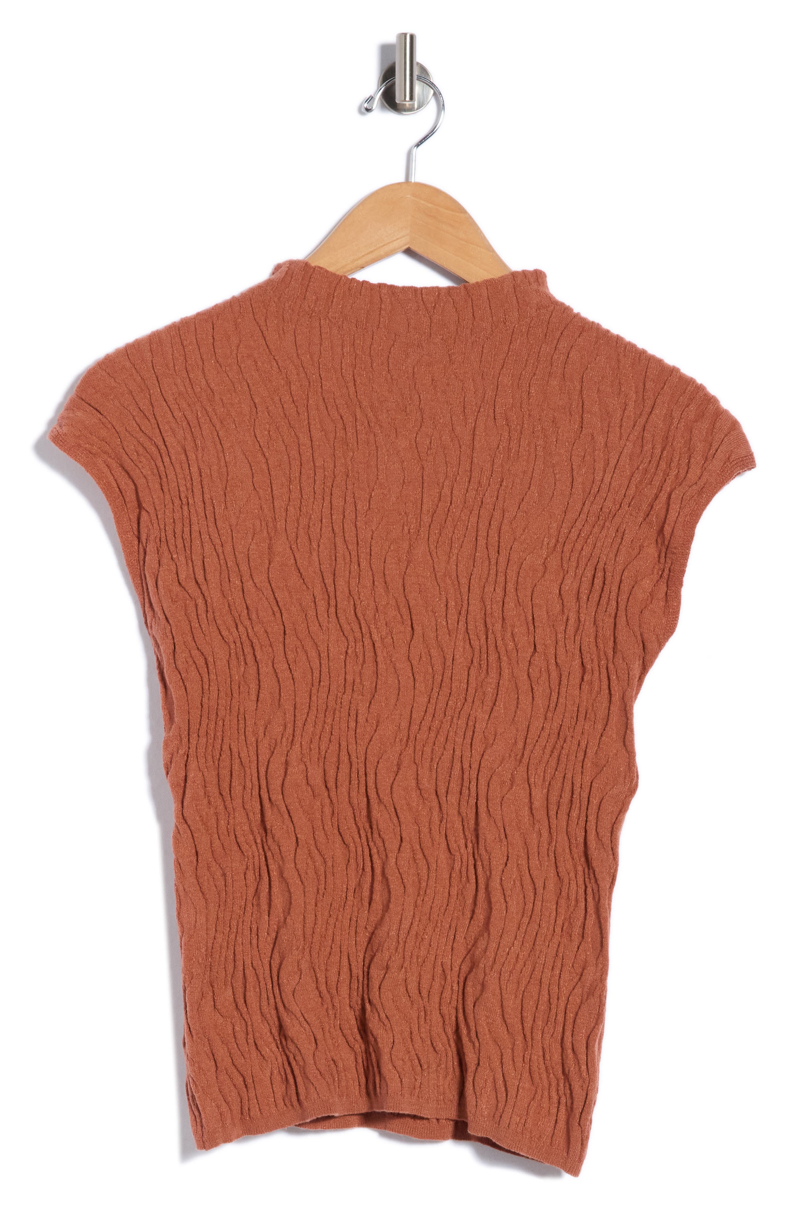 Bobeau Animal Jacquard Stripe Cap Sleeve Sweater In Rust
